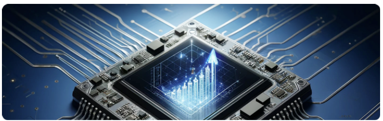 Gros plan dâune puce informatique sur un fond bleu vif, mettant en valeur des circuits et une conception complexes