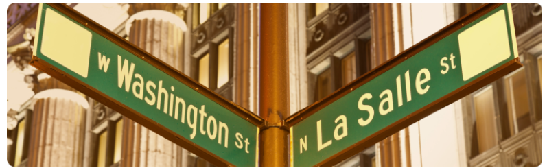 Intersection des rues Washington et La Salle à Chicago, Illinois.