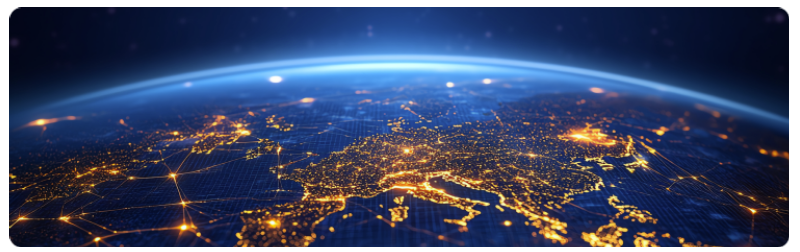 Un globe terrestre dÃ©taillÃ© illuminÃ© par un rÃ©seau de lumiÃ¨res, symbolisant la connectivitÃ© et la communication mondiales.
