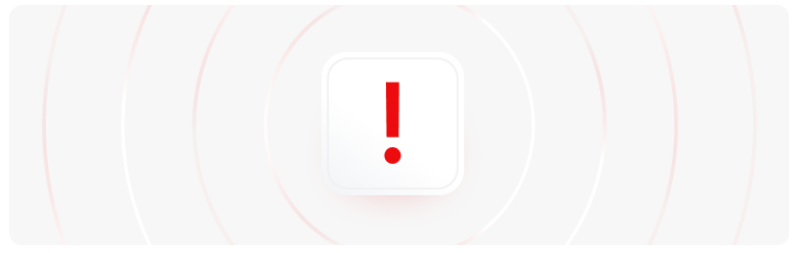 Un bouton rouge et blanc comportant un point dâexclamation rouge proéminent, symbolisant un avertissement ou un signal dâalerte.