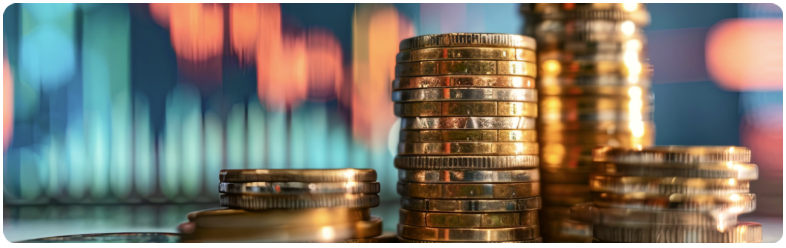 Une pile de piÃ¨ces dâor brillantes, soigneusement empilÃ©es les unes sur les autres, reflÃ©tant la lumiÃ¨re et mettant en valeur leur Ã©clat mÃ©tallique.