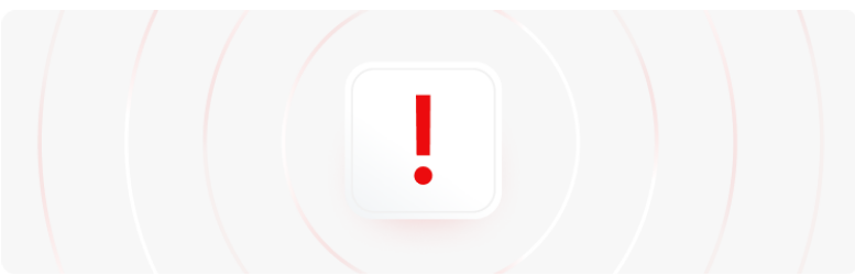 Un bouton rouge et blanc comportant un point dâexclamation rouge, symbolisant un avertissement ou un signal dâalerte