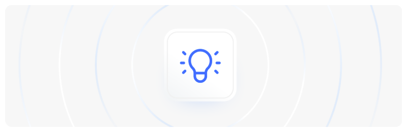 Un bouton lumineux bleu centrÃ© sur un fond blanc uni, reprÃ©sentant des conseils et des idÃ©es