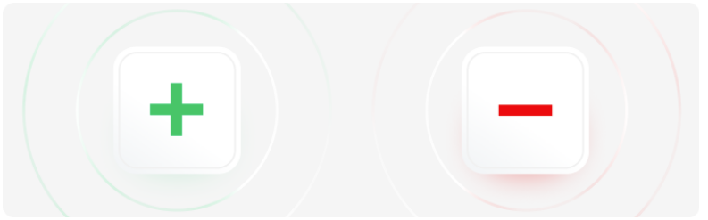 Un ensemble de 2 icÃ´nes reprÃ©sentant un plus et un moins, symbolisant le pour et le contre.