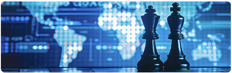 Deux piÃ¨ces dâÃ©checs positionnÃ©es sur un Ã©chiquier, avec une carte du monde en arriÃ¨re-plan